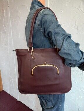 Dorcelle 1980s Zip-Top, Kisslock, Shoulder Bag, Mahogany, Made In The USA.